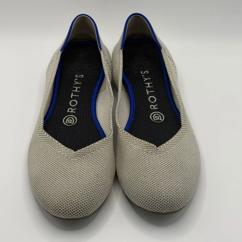 Rothys The Flat Sand Herringbone Tan Beige Knit Round Toe Ballet Flats Size 10.5
